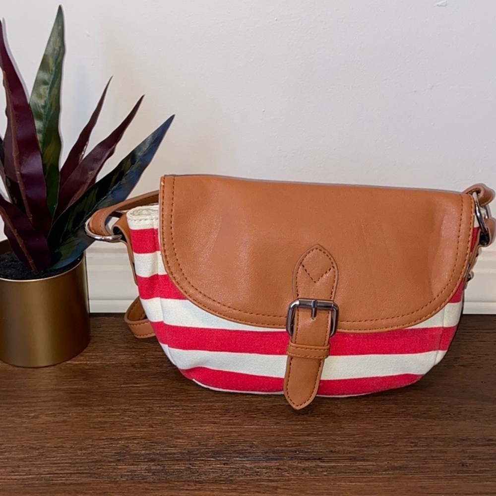 Poppie Jones Red & White Striped Shoulder Bag NWOT